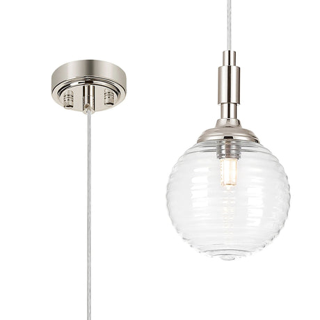 Bowles Pendant 1 Light IP44 Polished Nickel/Clear Ribbed Round Glass