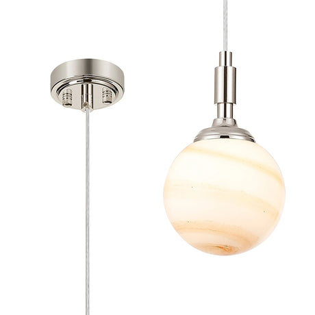 Bowles Pendant 1 Light IP44 Polished Nickel/Brown/White Round Marble Effect Glass