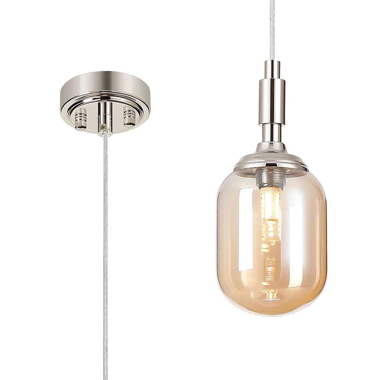 Bowles Pendant 1 Light IP44 Polished Nickel/Amber Smooth Tubular Glass