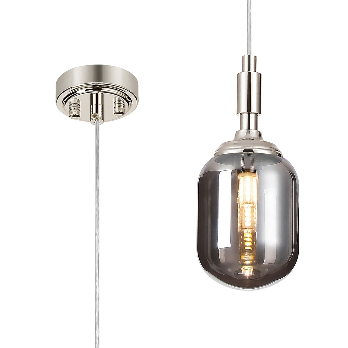 Bowles Pendant 1 Light IP44 Polished Nickel/Smoke Smooth Tubular Glass