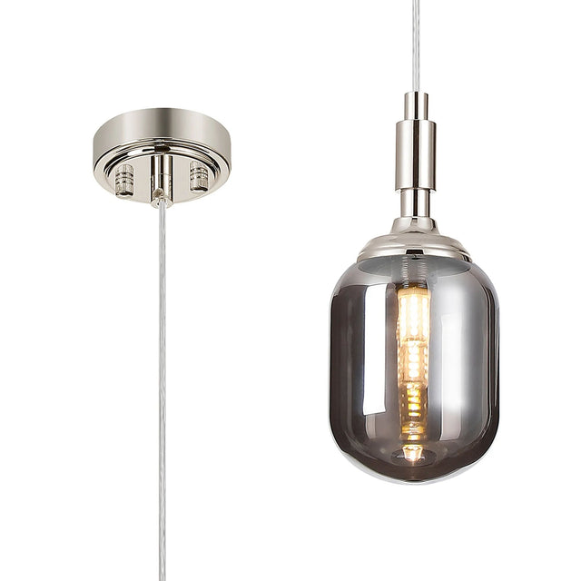 Bowles Pendant 1 Light IP44 Polished Nickel/Smoke Smooth Tubular Glass
