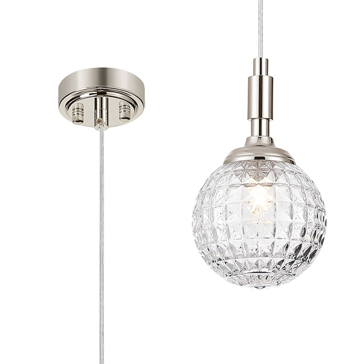 Bowles Pendant 1 Light IP44 Polished Nickel/Clear Cross Pattern Round Glass