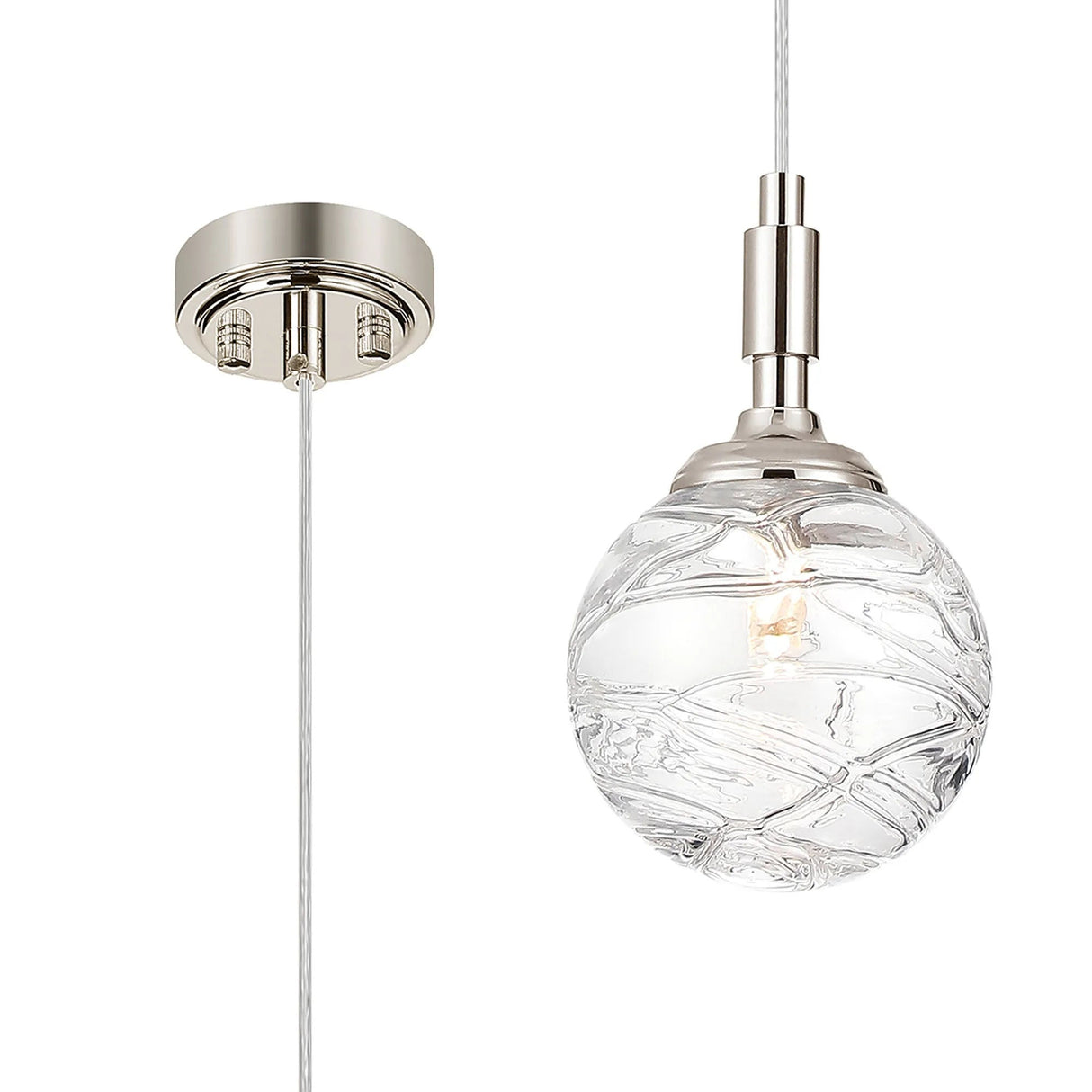 Bowles Pendant 1 Light IP44 Polished Nickel/Clear Dune Effect Round Glass