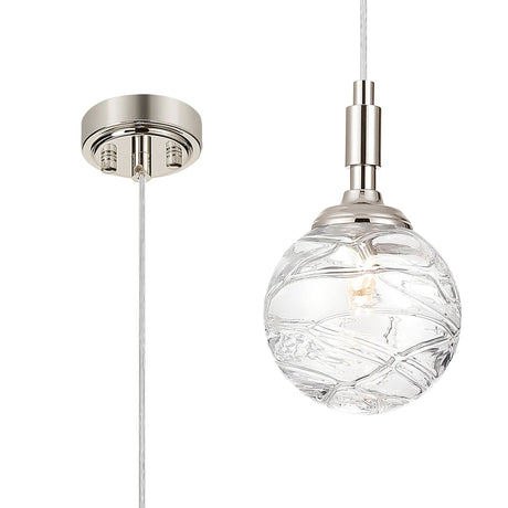 Bowles Pendant 1 Light IP44 Polished Nickel/Clear Dune Effect Round Glass
