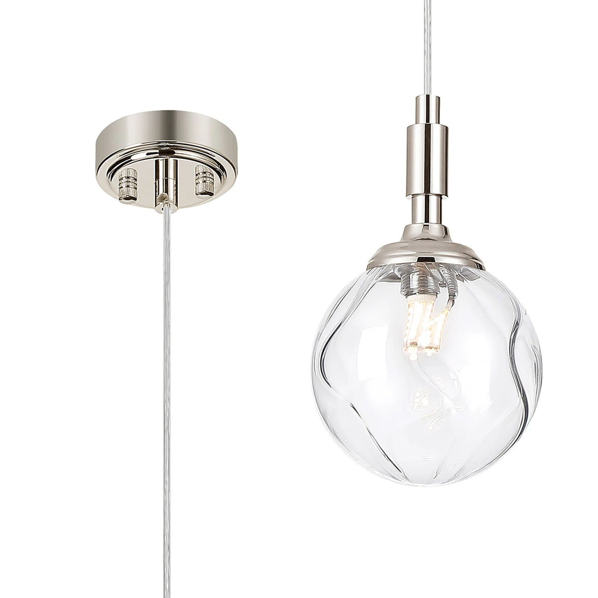 Bowles Pendant 1 Light IP44 Polished Nickel/Clear Waved Round Glass