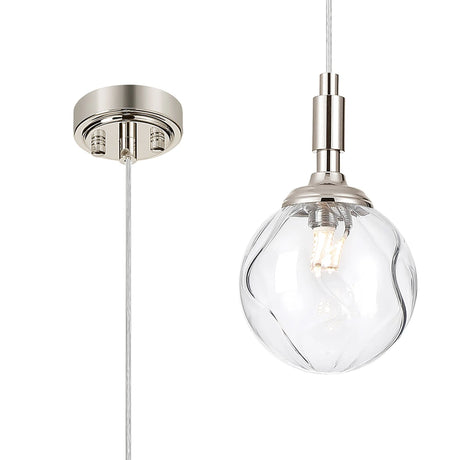 Bowles Pendant 1 Light IP44 Polished Nickel/Clear Waved Round Glass