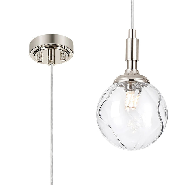 Bowles Pendant 1 Light IP44 Polished Nickel/Clear Waved Round Glass