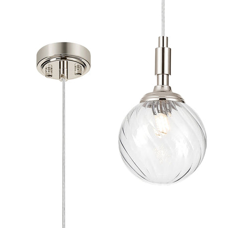 Bowles Pendant 1 Light IP44 Polished Nickel/Clear Swirl Round Glass