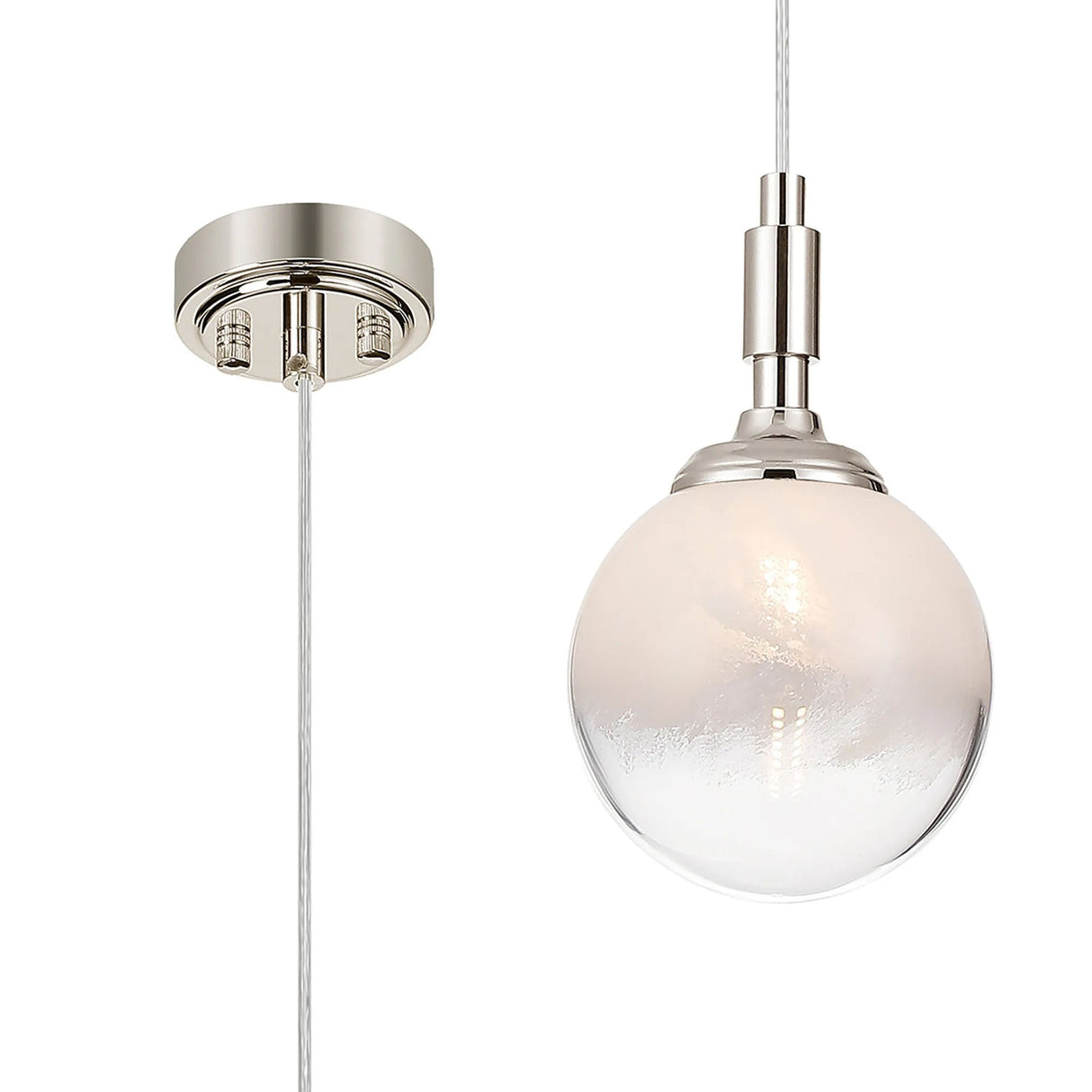 Bowles Pendant 1 Light IP44 Polished Nickel/White Two-Tone Snow Specks Round Glass