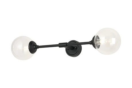 Bowles Ceiling/Wall Light Linear 2 Light IP44 Satin Black/Clear Smooth Round Glass