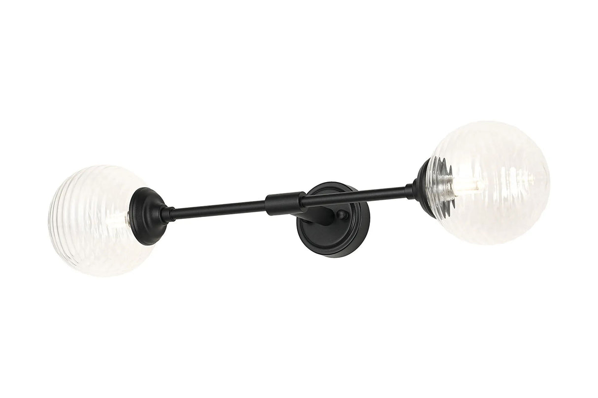 Bowles Ceiling/Wall Light Linear 2 Light IP44 Satin Black/Clear Ribbed Round Glass