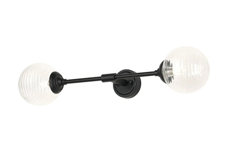 Bowles Ceiling/Wall Light Linear 2 Light IP44 Satin Black/Clear Ribbed Round Glass