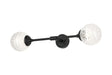Bowles Ceiling/Wall Light Linear 2 Light IP44 Satin Black/Clear Cross Pattern Round Glass