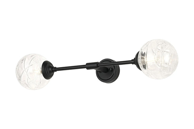 Bowles Ceiling/Wall Light Linear 2 Light IP44 Satin Black/Clear Dune Effect Round Glass