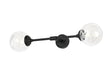 Bowles Ceiling/Wall Light Linear 2 Light IP44 Satin Black/Clear Waved Round Glass