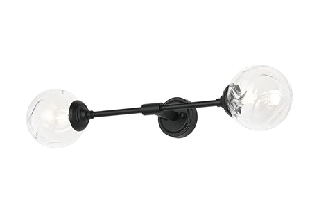 Bowles Ceiling/Wall Light Linear 2 Light IP44 Satin Black/Clear Waved Round Glass