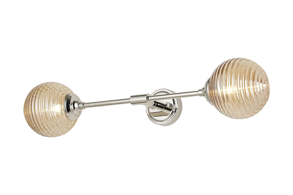Bowles Ceiling/Wall Light Linear 2 Light IP44 Polished Nickel/Amber Ribbed Round Glass