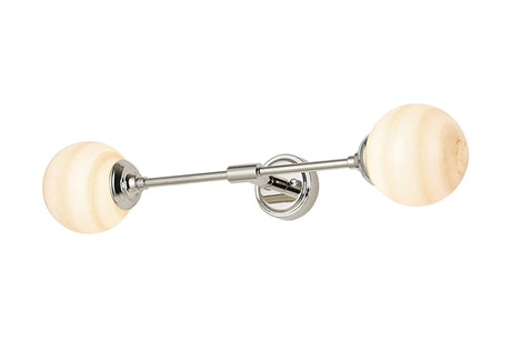 Bowles Ceiling/Wall Light Linear 2 Light IP44 Polished Nickel/Brown/White Round Marble Effect Glass