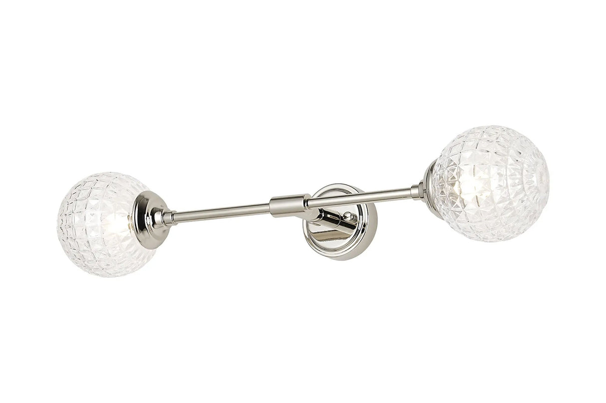 Bowles Ceiling/Wall Light Linear 2 Light IP44 Polished Nickel/Clear Cross Pattern Round Glass