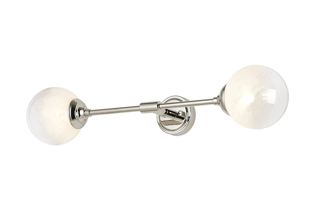 Bowles Ceiling/Wall Light Linear 2 Light IP44 Polished Nickel/White Two-Tone Snow Specks Round Glass