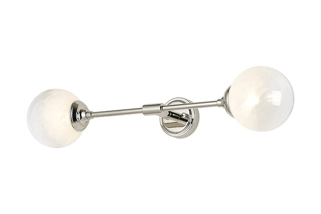 Bowles Ceiling/Wall Light Linear 2 Light IP44 Polished Nickel/White Two-Tone Snow Specks Round Glass