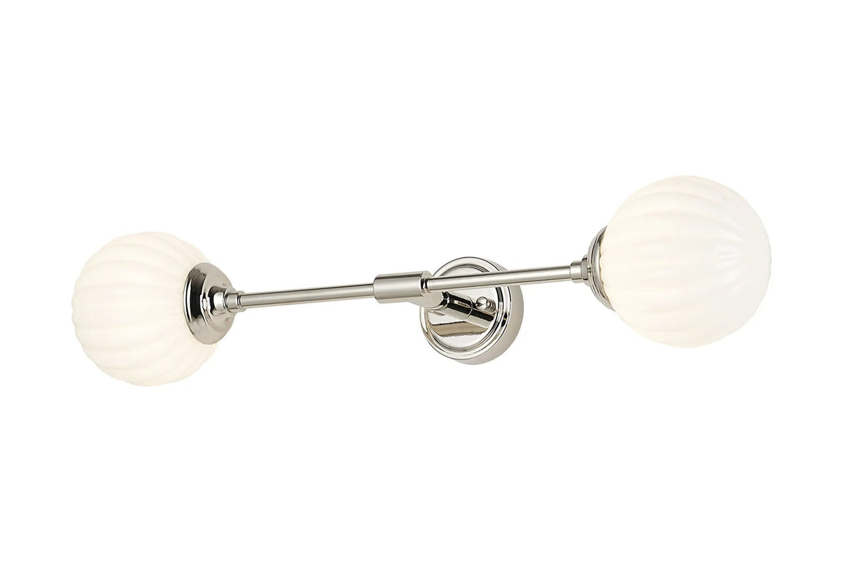 Bowles Ceiling/Wall Light Linear 2 Light IP44 Polished Nickel/Opal Round Segment Glass