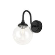 Bowles Curved Arm Wall Light 1 Light IP44 Satin Black/Clear Smooth Round Glass