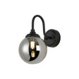Bowles Curved Arm Wall Light 1 Light IP44 Satin Black/Smoke Smooth Round Glass