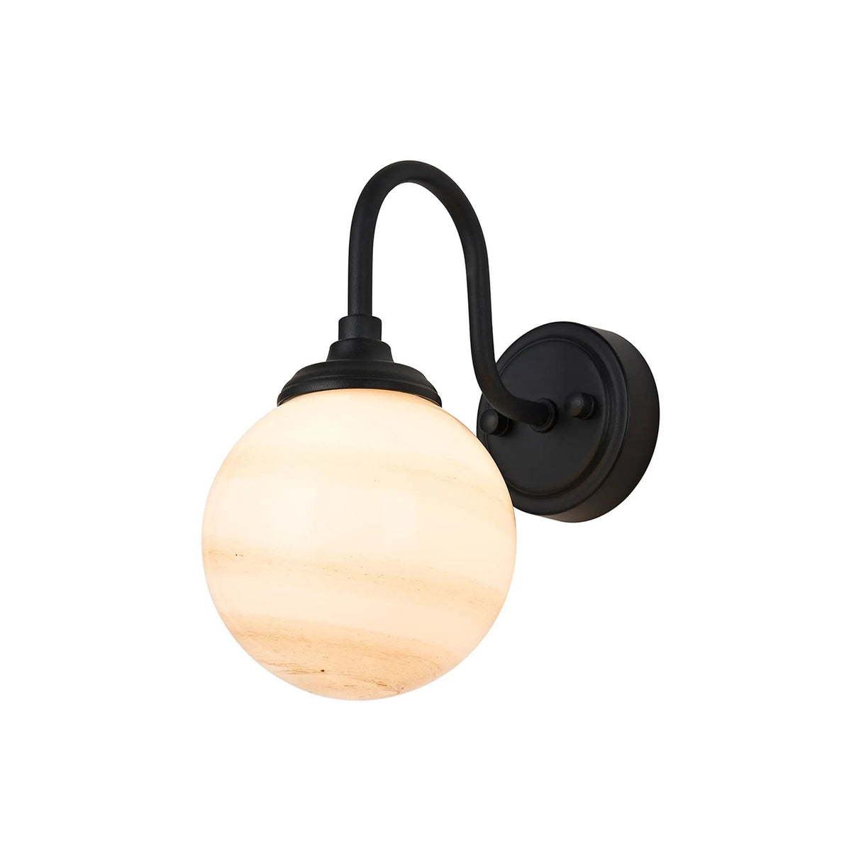 Bowles Curved Arm Wall Light 1 Light IP44 Satin Black/Brown/White Round Marble Effect Glass
