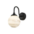 Bowles Curved Arm Wall Light 1 Light IP44 Satin Black/Grey/White Round Marble Effect Glass