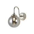 Bowles Curved Arm Wall Light 1 Light IP44 Polished Nickel/Smoke Smooth Round Glass
