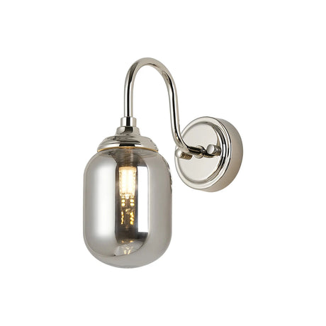 Bowles Curved Arm Wall Light 1 Light IP44 Polished Nickel/Smoke Smooth Tubular Glass