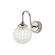 Bowles Curved Arm Wall Light 1 Light IP44 Polished Nickel/Clear Cross Pattern Round Glass