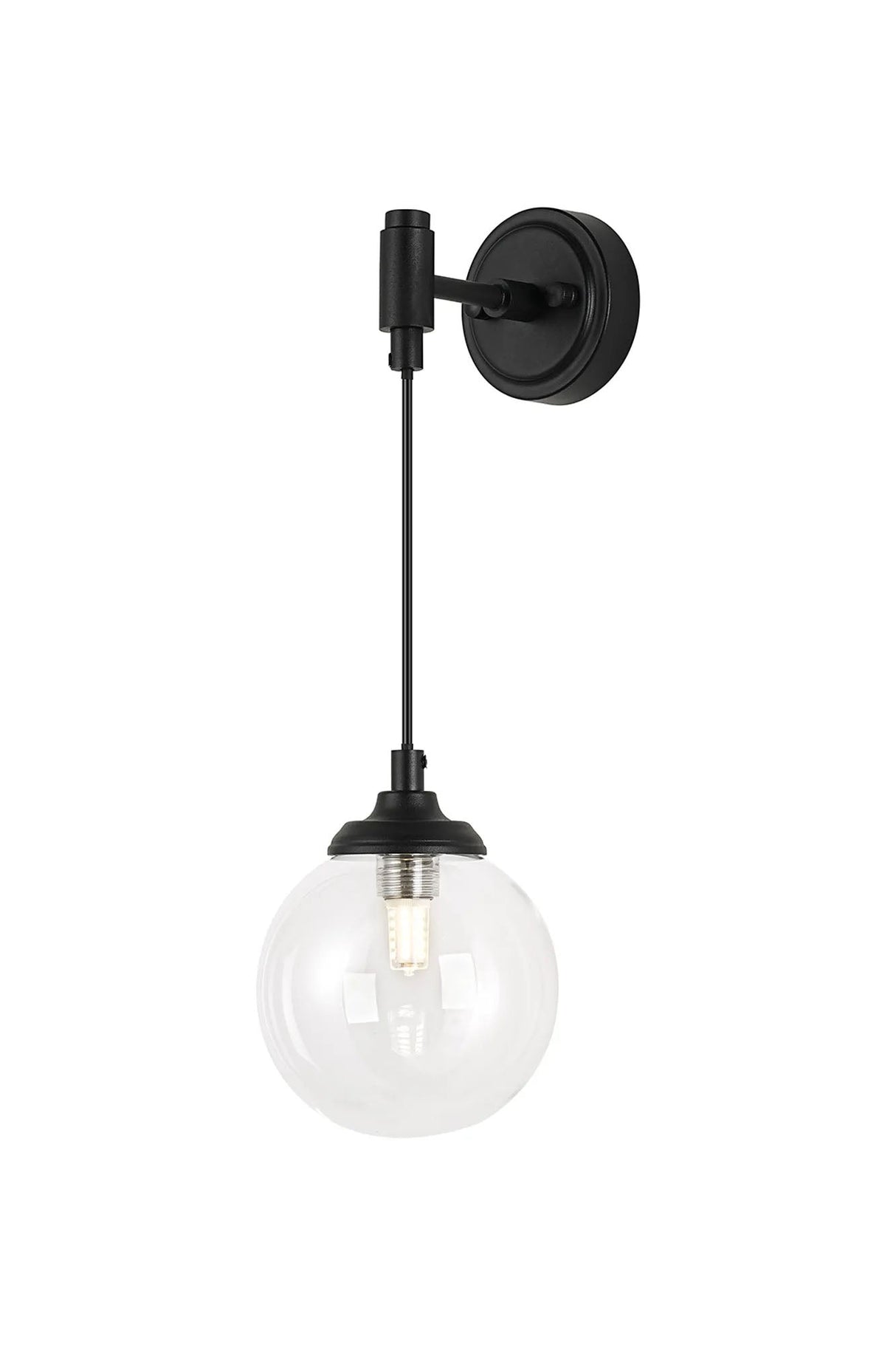 Bowles Adjustable Wall Light 1 Light IP44 Satin Black/Clear Smooth Round Glass
