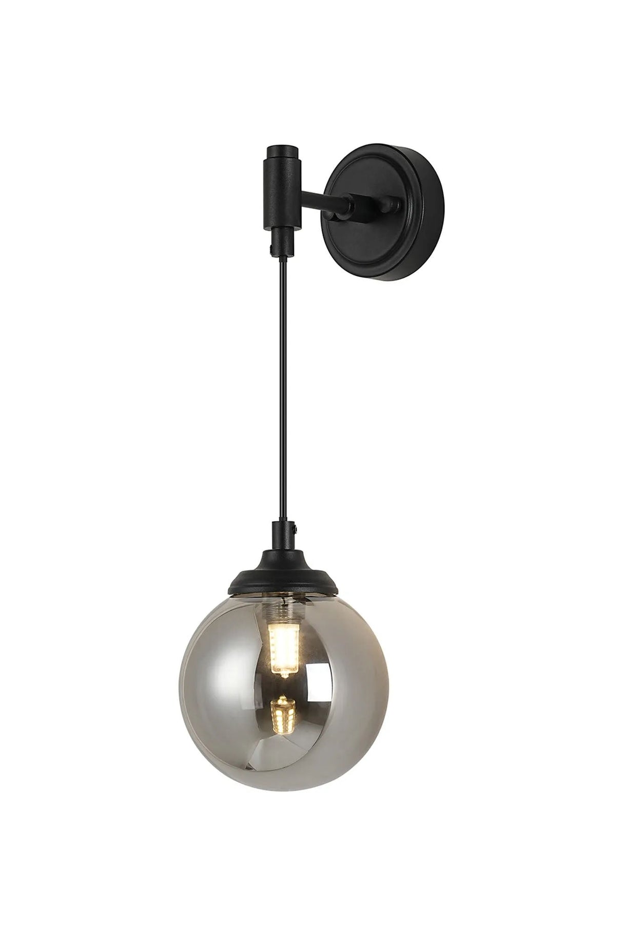 Bowles Adjustable Wall Light 1 Light IP44 Satin Black/Smoke Smooth Round Glass