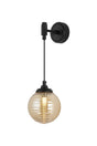 Bowles Adjustable Wall Light 1 Light IP44 Satin Black/Amber Ribbed Round Glass