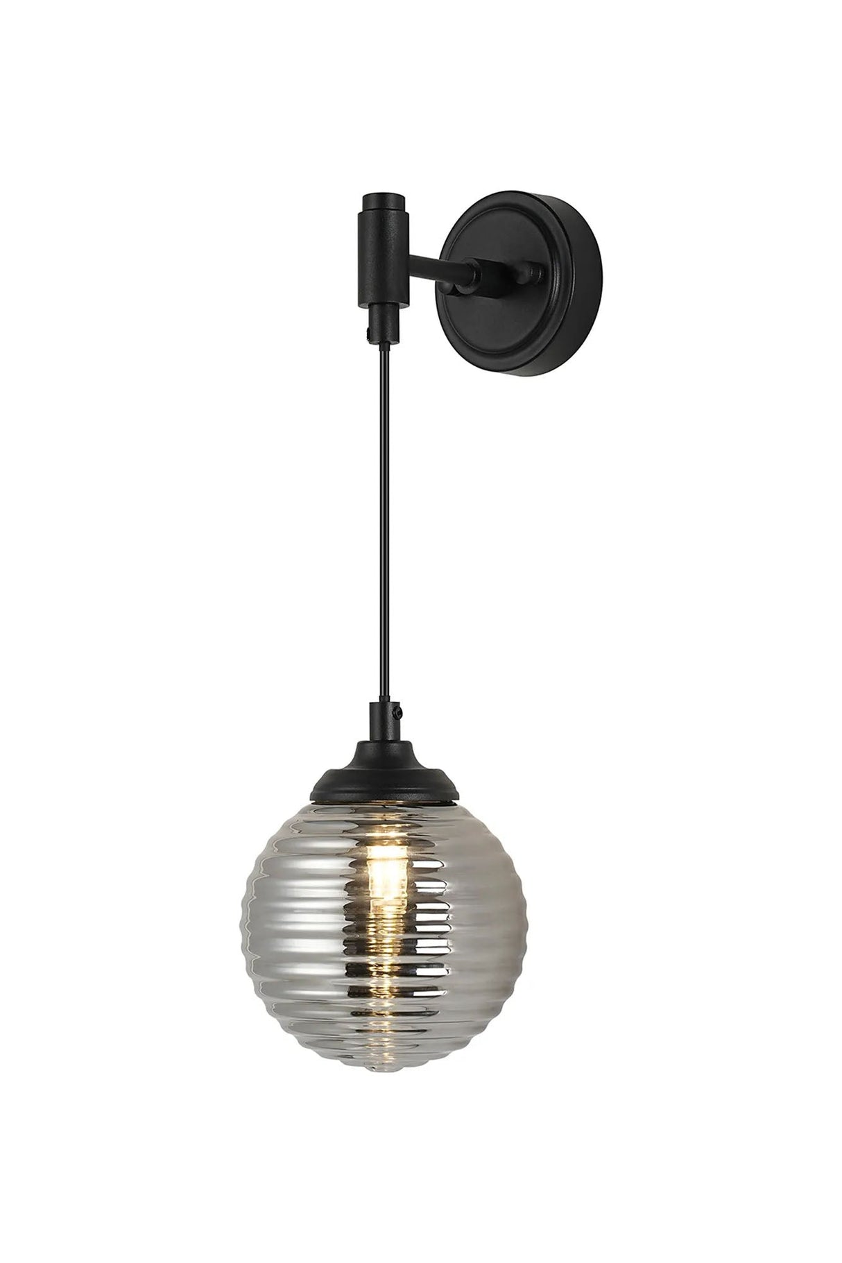 Bowles Adjustable Wall Light 1 Light IP44 Satin Black/Smoke Ribbed Round Glass