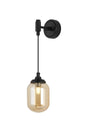 Bowles Adjustable Wall Light 1 Light IP44 Satin Black/Amber Smooth Tubular Glass