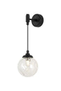 Bowles Adjustable Wall Light 1 Light IP44 Satin Black/Clear Waved Round Glass