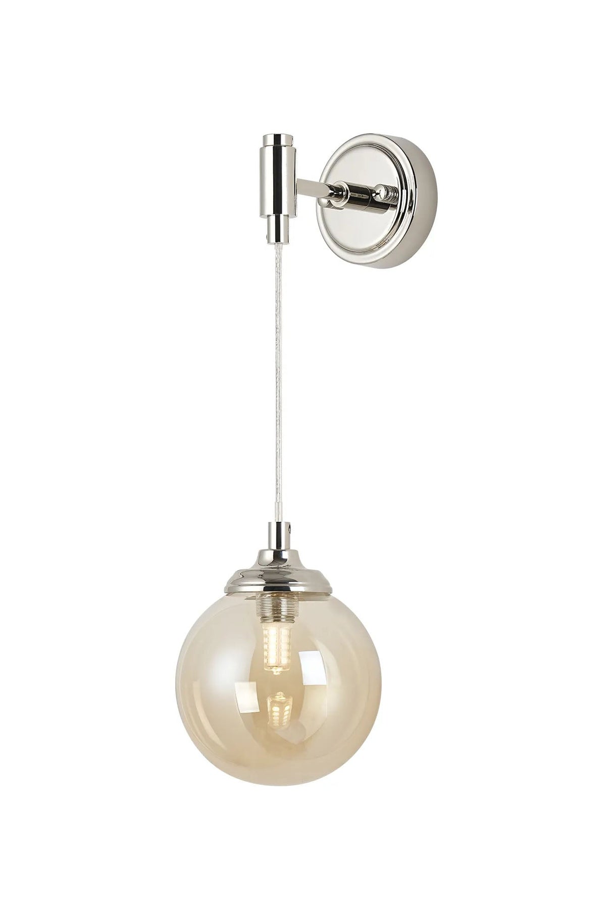 Bowles Adjustable Wall Light 1 Light IP44 Polished Nickel/Amber Smooth Round Glass