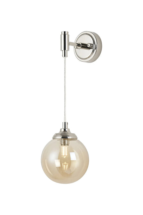 Bowles Adjustable Wall Light 1 Light IP44 Polished Nickel/Amber Smooth Round Glass