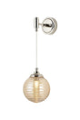 Bowles Adjustable Wall Light 1 Light IP44 Polished Nickel/Amber Ribbed Round Glass