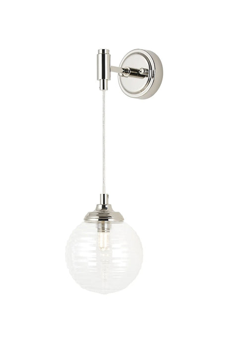 Bowles Adjustable Wall Light 1 Light IP44 Polished Nickel/Clear Ribbed Round Glass