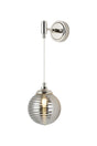 Bowles Adjustable Wall Light 1 Light IP44 Polished Nickel/Smoke Ribbed Round Glass