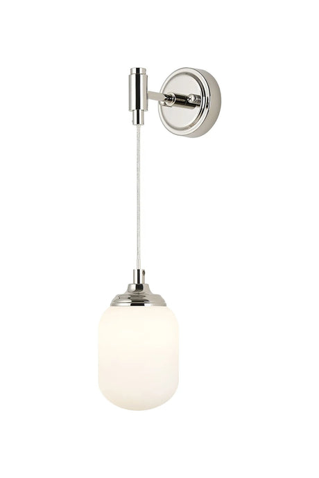 Bowles Adjustable Wall Light 1 Light IP44 Polished Nickel/Opal Smooth Tubular Glass