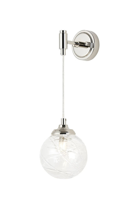 Bowles Adjustable Wall Light 1 Light IP44 Polished Nickel/Clear Dune Effect Round Glass