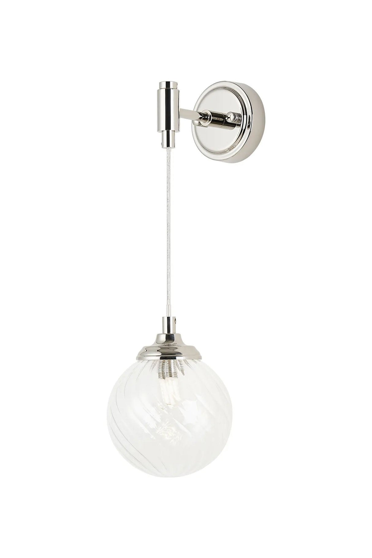 Bowles Adjustable Wall Light 1 Light IP44 Polished Nickel/Clear Swirl Round Glass