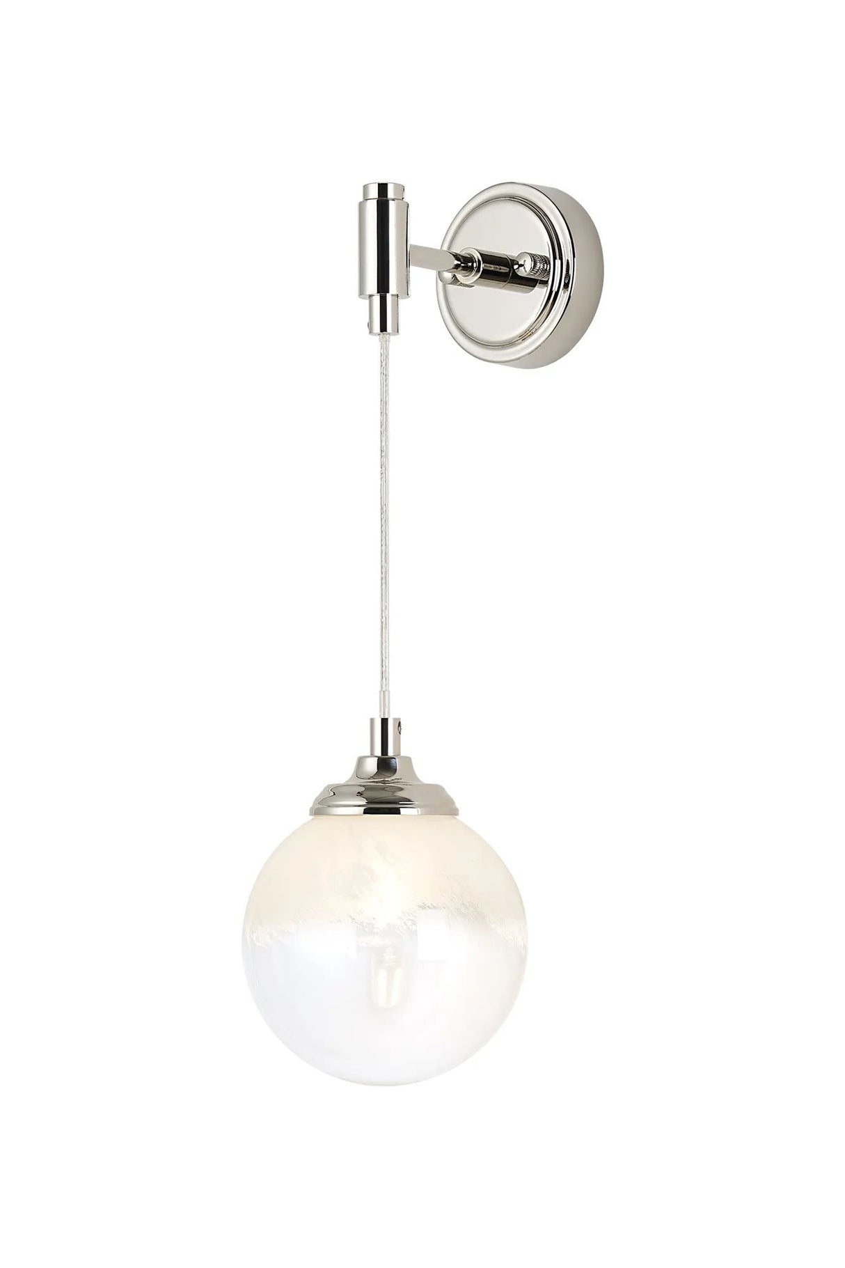 Bowles Adjustable Wall Light 1 Light IP44 Polished Nickel/White Two-Tone Snow Specks Round Glass