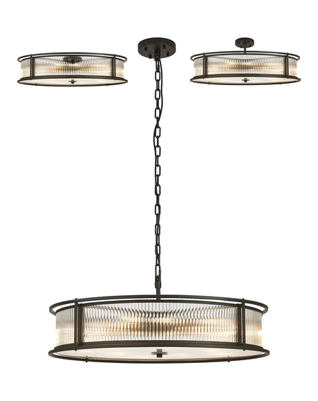 Brooking 80cm Round Flush/Semi Ceiling/Pendant Convertible, 10 x E14, Black/Clear Glass