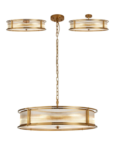 Brooking 80cm Round Flush/Semi Ceiling/Pendant Convertible, 10 x E14, Brass/Clear Glass